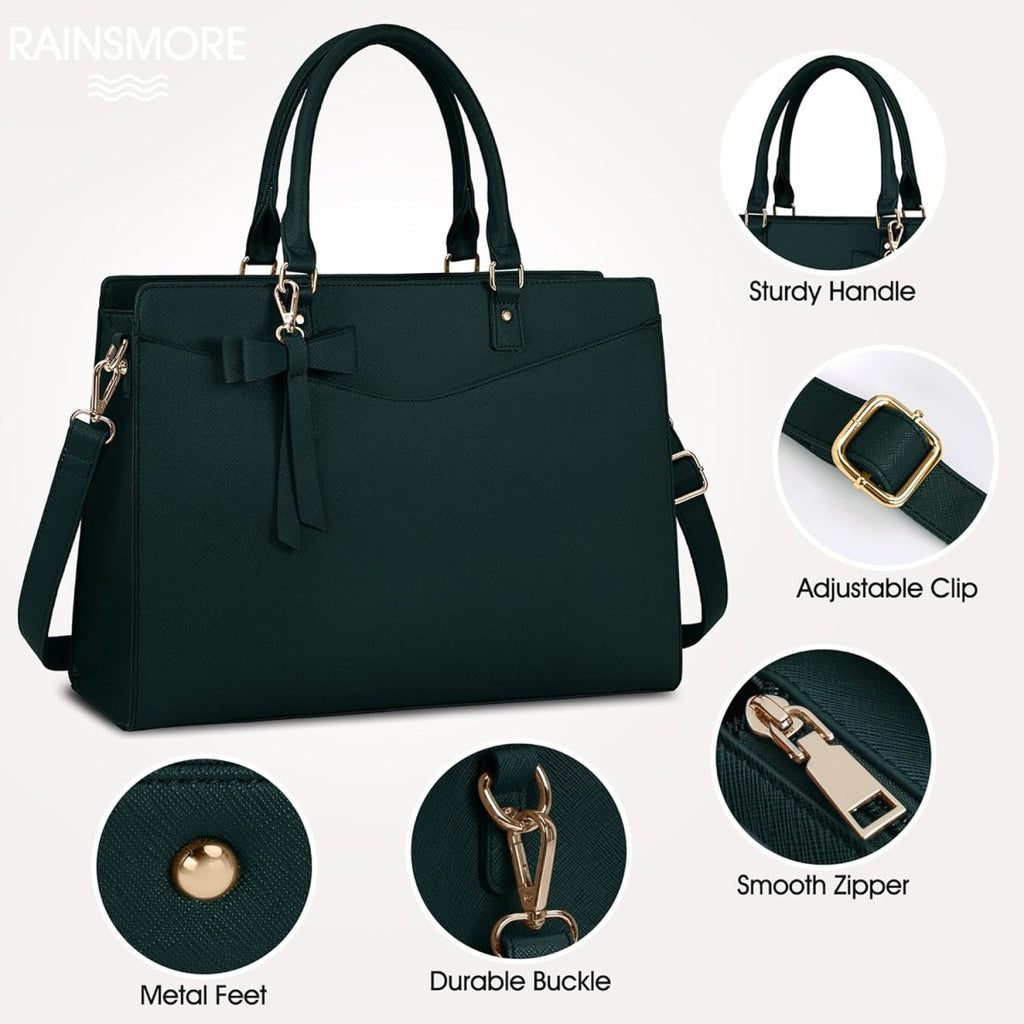 Women’s PU Leather Laptop Tote Bag - Waterproof 15.6 Inch Work Shoulder Bag - Nalani - Fashion Clothing and Decor