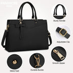 Women’s PU Leather Laptop Tote Bag - Waterproof 15.6 Inch Work Shoulder Bag - Nalani - Fashion Clothing and Decor