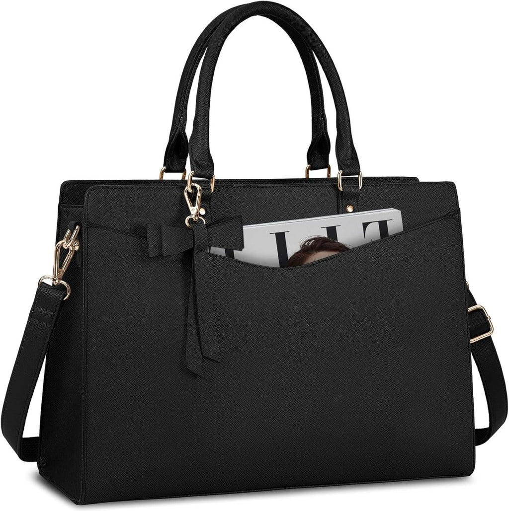 Women’s PU Leather Laptop Tote Bag - Waterproof 15.6 Inch Work Shoulder Bag - Nalani - Fashion Clothing and Decor