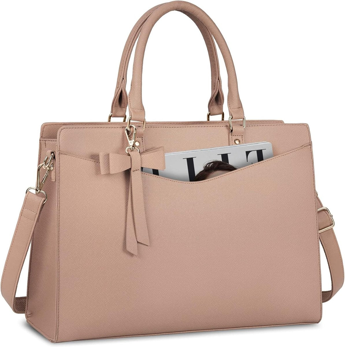 Women’s PU Leather Laptop Tote Bag - Waterproof 15.6 Inch Work Shoulder Bag - Nalani - Fashion Clothing and Decor