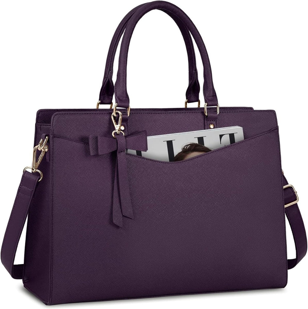 Women’s PU Leather Laptop Tote Bag - Waterproof 15.6 Inch Work Shoulder Bag - Nalani - Fashion Clothing and Decor