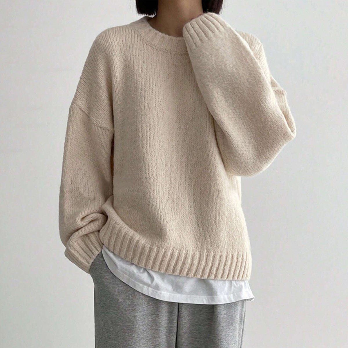 Women’s Pullover Sweater – Knitted Wool – Oversized Fit – Crew Neck – Ribbed Trim - Nalani - UK Fashion Clothing and Decor