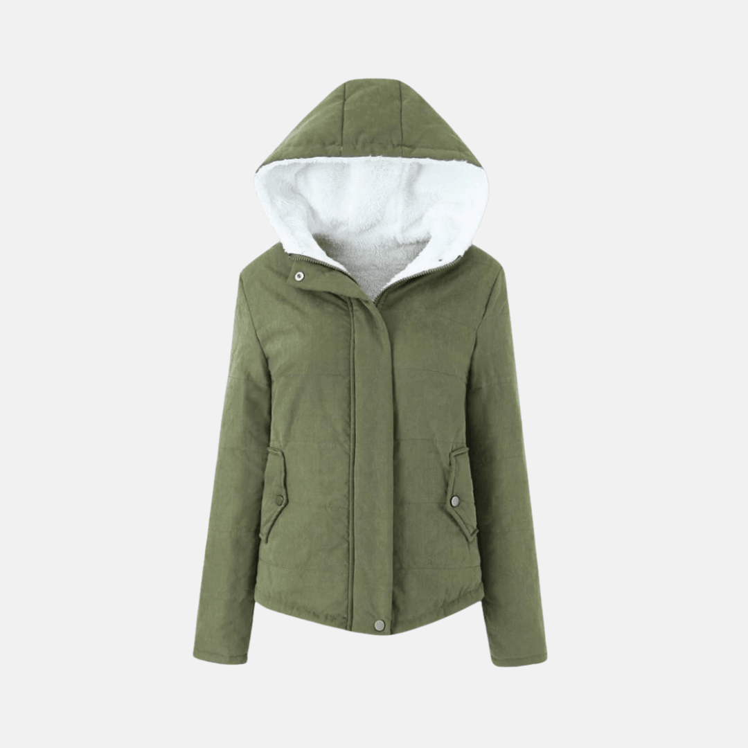 Womens Quilted Hooded Jacket With Plush Fleece Lining Snap Front - Nalani - UK Fashion Clothing and Decor