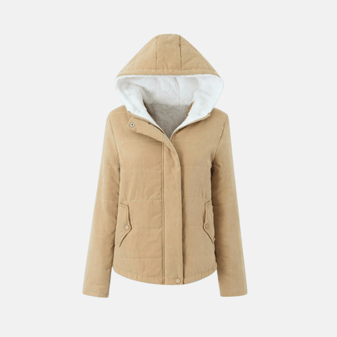 Womens Quilted Hooded Jacket With Plush Fleece Lining Snap Front - Nalani - UK Fashion Clothing and Decor