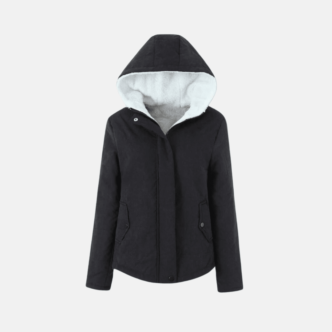 Womens Quilted Hooded Jacket With Plush Fleece Lining Snap Front - Nalani - UK Fashion Clothing and Decor