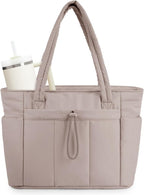 Women’s Quilted Puffer Tote Bag - Waterproof 15.6 Inch Laptop Travel Bag - Nalani - Fashion Clothing and Decor