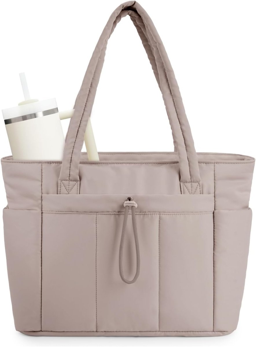Women’s Quilted Puffer Tote Bag - Waterproof 15.6 Inch Laptop Travel Bag - Nalani - Fashion Clothing and Decor
