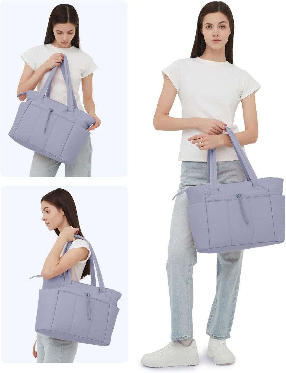 Women’s Quilted Puffer Tote Bag - Waterproof 15.6 Inch Laptop Travel Bag - Nalani - Fashion Clothing and Decor