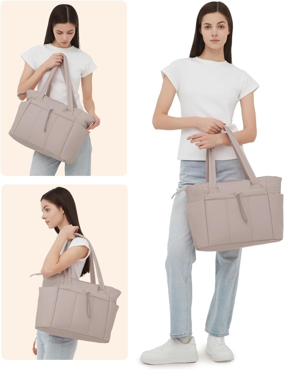 Women’s Quilted Puffer Tote Bag - Waterproof 15.6 Inch Laptop Travel Bag - Nalani - Fashion Clothing and Decor