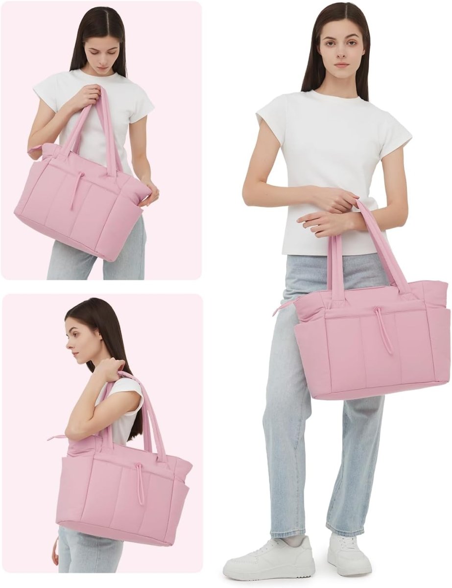 Women’s Quilted Puffer Tote Bag - Waterproof 15.6 Inch Laptop Travel Bag - Nalani - Fashion Clothing and Decor