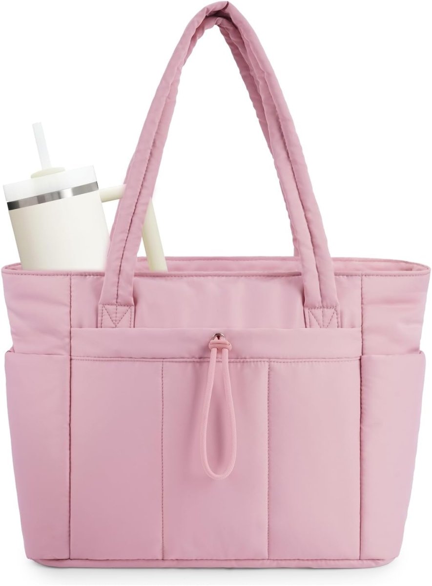 Women’s Quilted Puffer Tote Bag - Waterproof 15.6 Inch Laptop Travel Bag - Nalani - Fashion Clothing and Decor