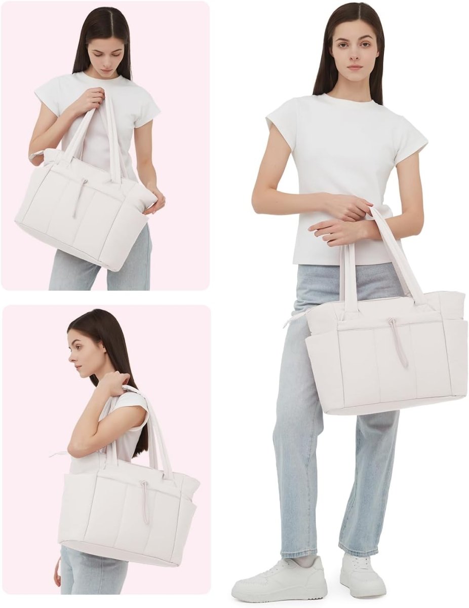 Women’s Quilted Puffer Tote Bag - Waterproof 15.6 Inch Laptop Travel Bag - Nalani - Fashion Clothing and Decor