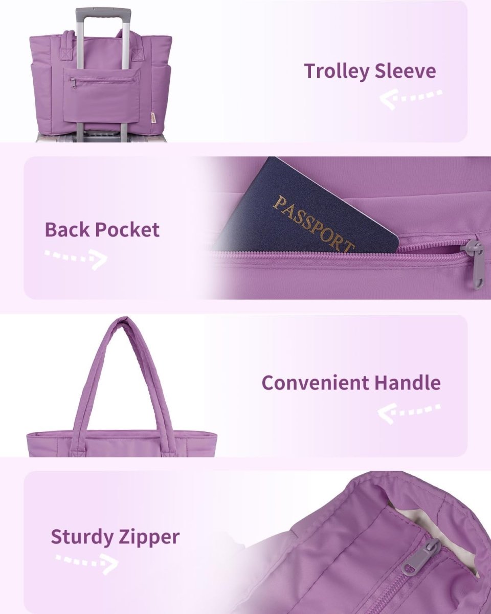 Women’s Quilted Puffer Tote Bag - Waterproof 15.6 Inch Laptop Travel Bag - Nalani - Fashion Clothing and Decor