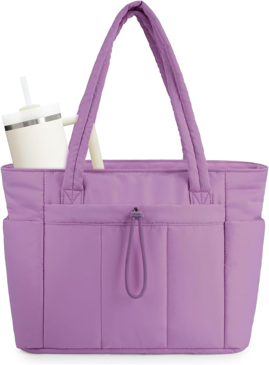 Women’s Quilted Puffer Tote Bag - Waterproof 15.6 Inch Laptop Travel Bag - Nalani - Fashion Clothing and Decor