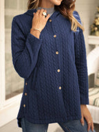 Women’s Quilted Sweatshirt – Relaxed Fit – Hooded – Button Front – Mid Length Casual - Nalani - UK Fashion Clothing and Decor