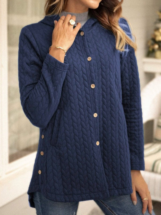 Women’s Quilted Sweatshirt – Relaxed Fit – Hooded – Button Front – Mid Length Casual - Nalani - UK Fashion Clothing and Decor