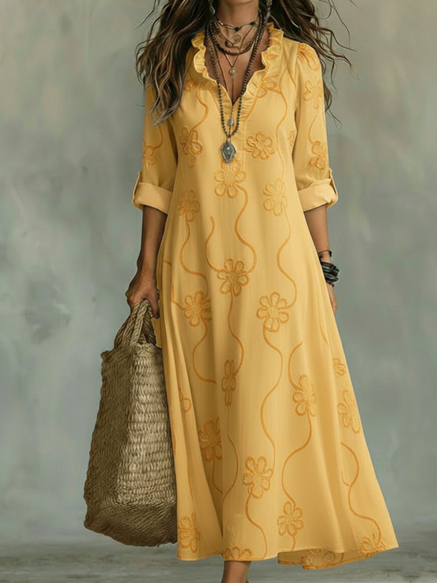 Women's Retro Shift Dress | Ruffle Collar & Sleek Fit - Nalani - Fashion Clothing and Decor