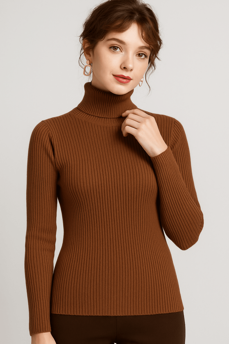 Women's Ribbed Turtleneck Sweater – Classic Slim Fit Knit For Everyday Wear - Nalani - Fashion Clothing and Decor