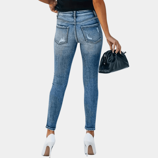 Women's Skinny Jeans - High - Waisted - Button - Fly - Ankle - Length - Stretch Denim - Nalani - UK Fashion Clothing and Decor