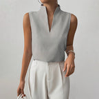Women's Sleeveless Stand Collar Top - Striped Pattern Style Casual - Nalani - Fashion Clothing and Decor