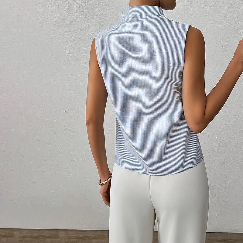 Women's Sleeveless Stand Collar Top - Striped Pattern Style Casual - Nalani - Fashion Clothing and Decor