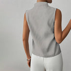 Women's Sleeveless Stand Collar Top - Striped Pattern Style Casual - Nalani - Fashion Clothing and Decor