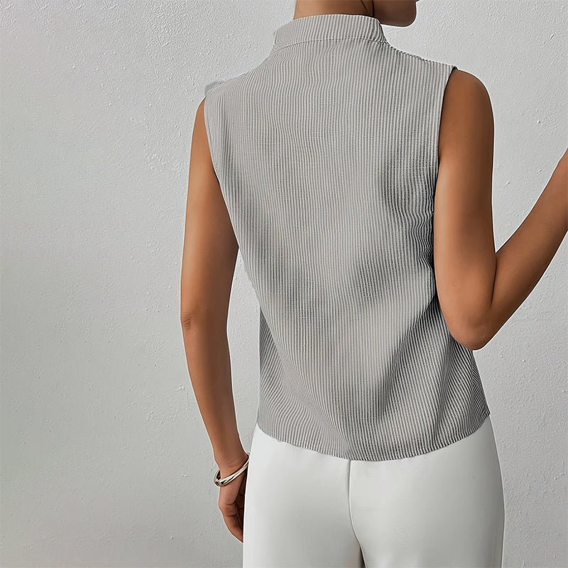 Women's Sleeveless Stand Collar Top - Striped Pattern Style Casual - Nalani - Fashion Clothing and Decor