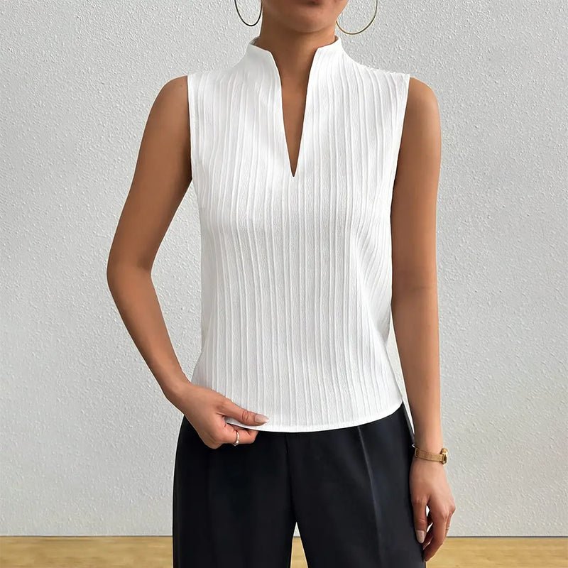 Women's Sleeveless Stand Collar Top - Striped Pattern Style Casual - Nalani - Fashion Clothing and Decor