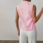 Women's Sleeveless Stand Collar Top - Striped Pattern Style Casual - Nalani - Fashion Clothing and Decor