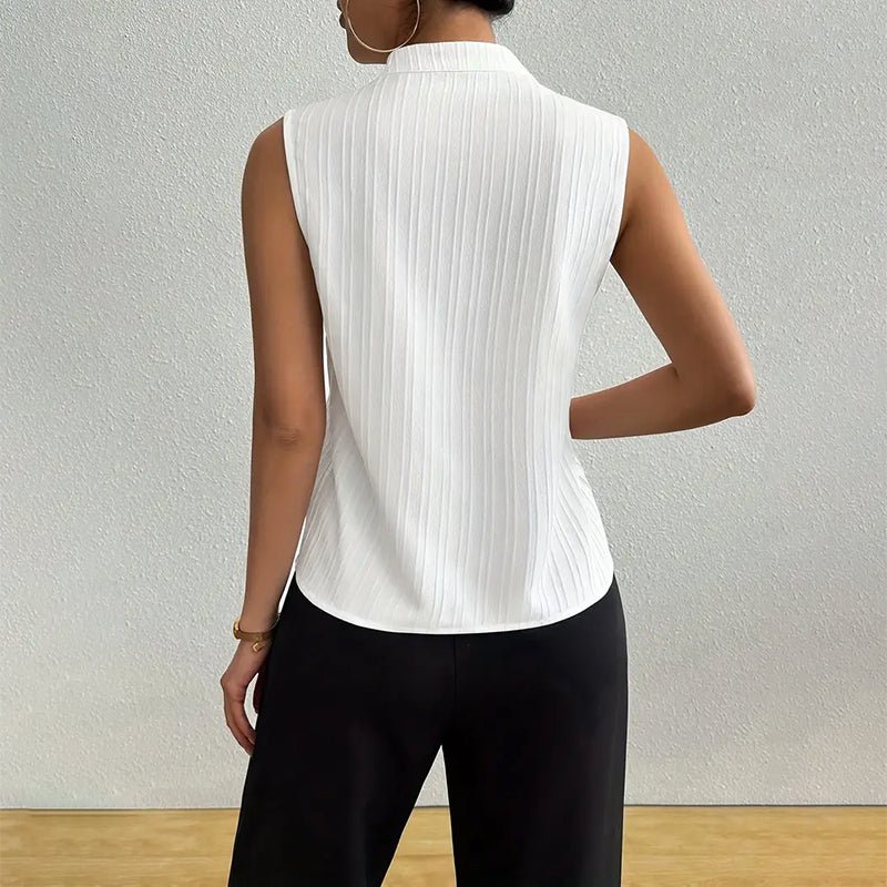Women's Sleeveless Stand Collar Top - Striped Pattern Style Casual - Nalani - Fashion Clothing and Decor