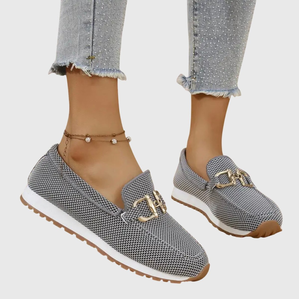 Women's Slip-On with Gum Sole Trainer Loafers - Breathable Mesh Sleek - Nalani - Fashion Clothing and Decor