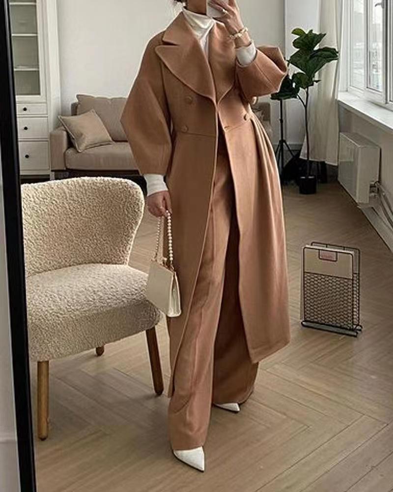 Women's stylish lantern sleeve long coat with collar - Nalani - UK Fashion Clothing and Decor