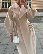 Women's stylish lantern sleeve long coat with collar - Nalani - UK Fashion Clothing and Decor