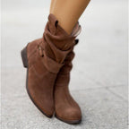 Women's Suede Ankle Boots Slouched With Low Heel Buckle Strap - Nalani - UK Fashion Clothing and Decor