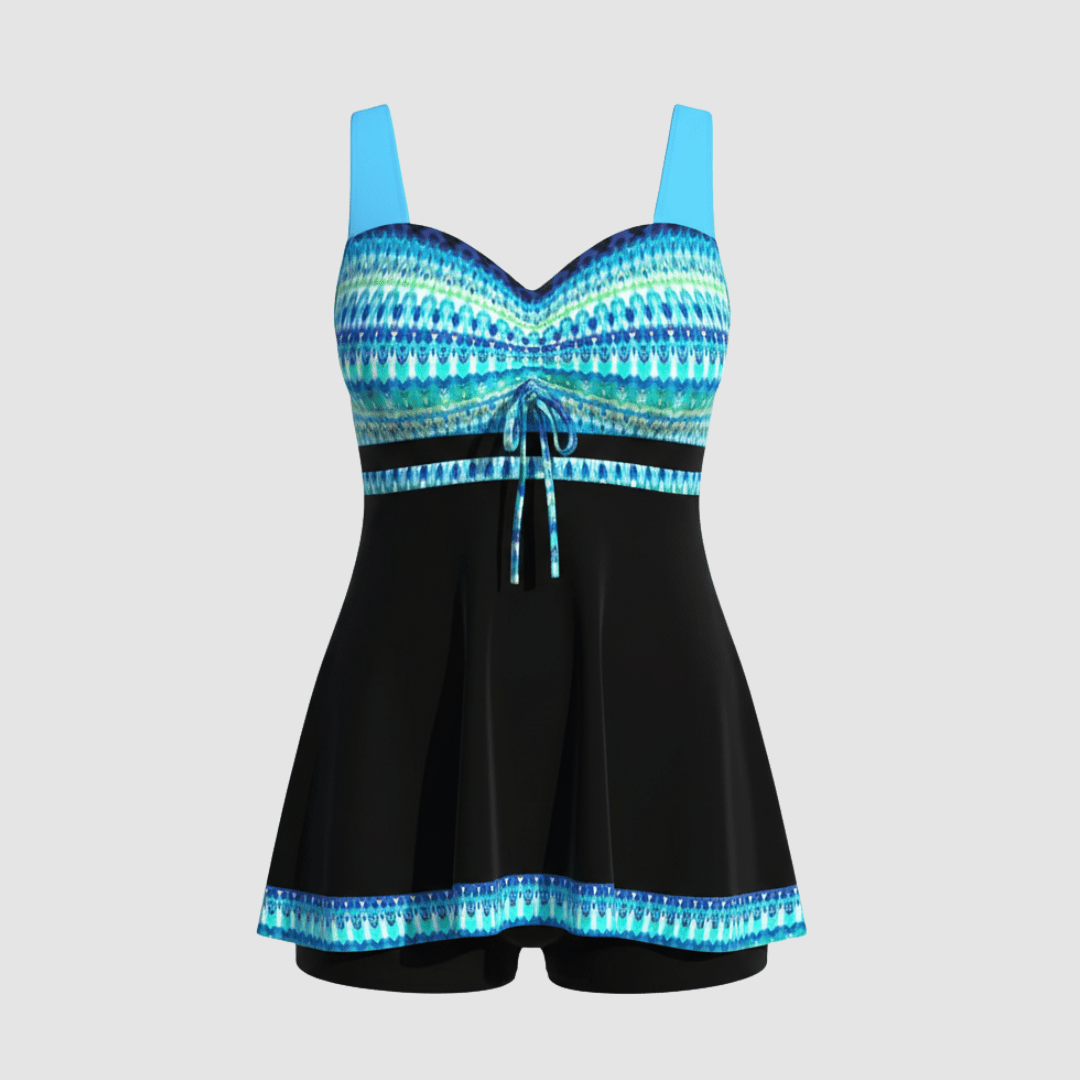 Women's Swim Dress - Nautical Print Bodice and Skirted Hem Detail - Nalani - Fashion Clothing and Decor