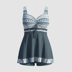Women's Swim Dress - Nautical Print Bodice and Skirted Hem Detail - Nalani - Fashion Clothing and Decor