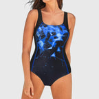 Women's Swimsuit - Multi-Pattern Print and Athletic Square Neck Detail - Nalani - Fashion Clothing and Decor