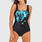 Women's Swimsuit - Multi-Pattern Print and Athletic Square Neck Detail - Nalani - Fashion Clothing and Decor
