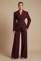 Women's Tailored Two Piece Suit - Peaked Lapel - Wide-Leg Trousers - Nalani - Fashion Clothing and Decor