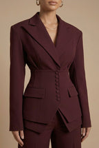 Women's Tailored Two Piece Suit - Peaked Lapel - Wide-Leg Trousers - Nalani - Fashion Clothing and Decor