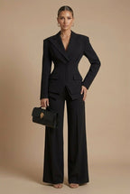 Women's Tailored Two Piece Suit - Peaked Lapel - Wide-Leg Trousers - Nalani - Fashion Clothing and Decor