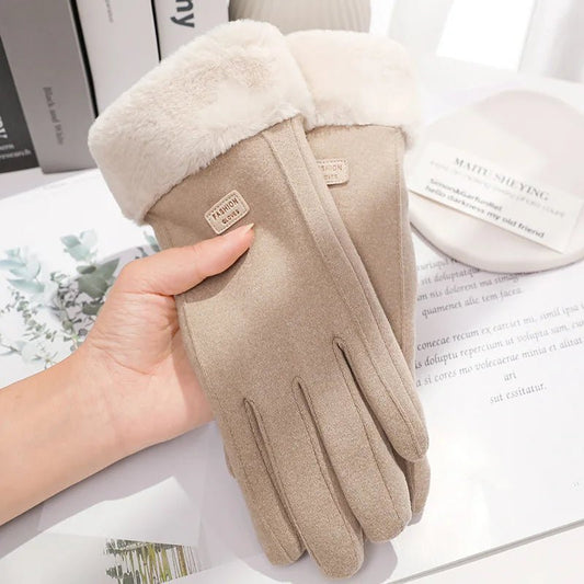 Womens Thick Plush Winter Gloves With Suede Touchscreen - Nalani - UK Fashion Clothing and Decor