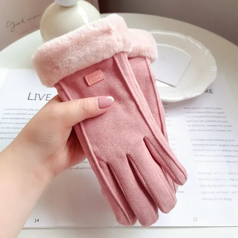 Womens Thick Plush Winter Gloves With Suede Touchscreen - Nalani - UK Fashion Clothing and Decor