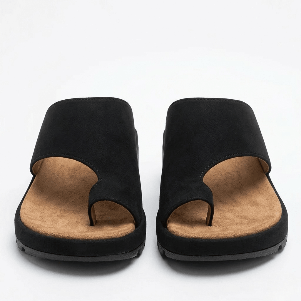 Women’s Toe Ring Slide Sandals - Non-Slip Wedge Sole Everyday Comfort - Nalani - Fashion Clothing and Decor