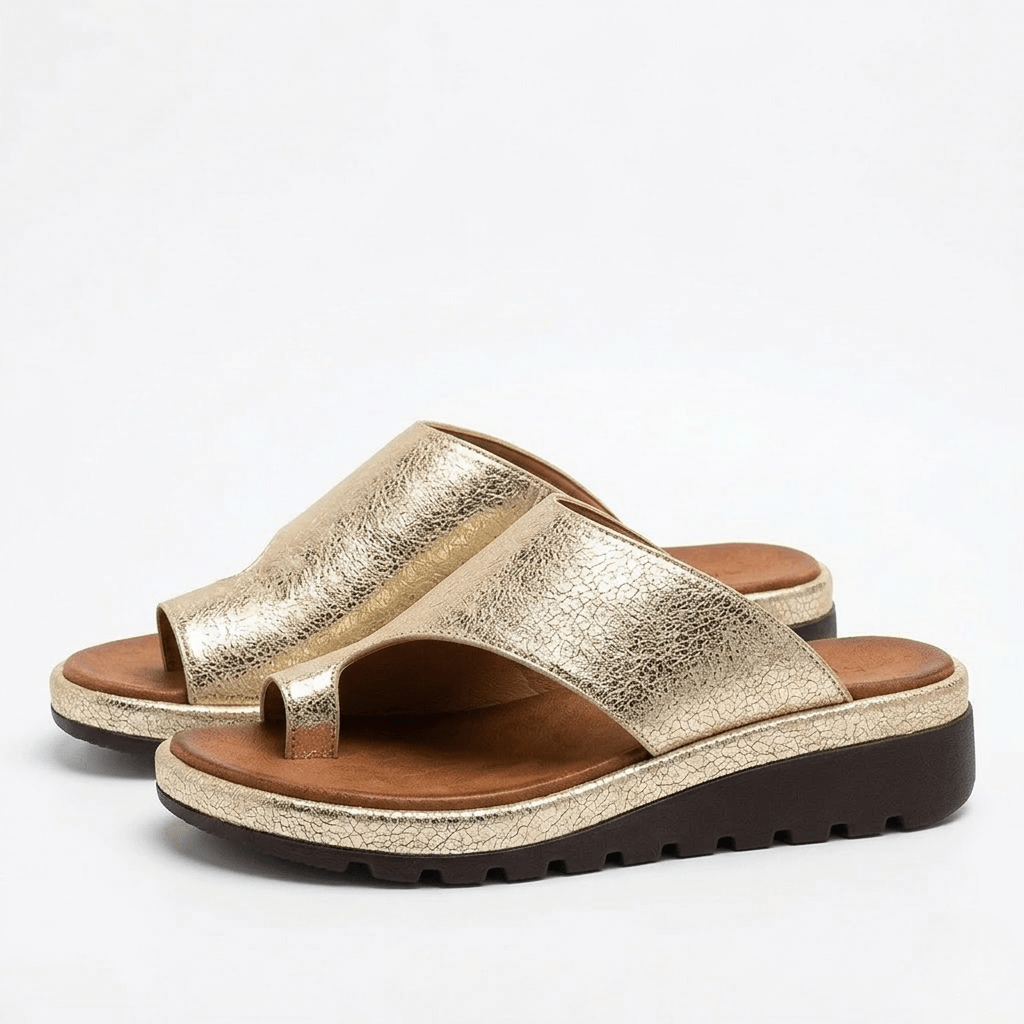 Women’s Toe Ring Slide Sandals - Non-Slip Wedge Sole Everyday Comfort - Nalani - Fashion Clothing and Decor