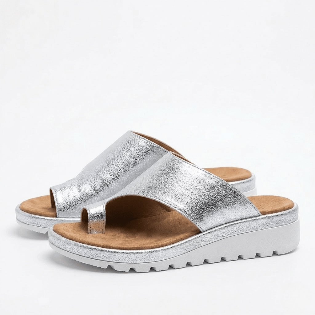 Women’s Toe Ring Slide Sandals - Non-Slip Wedge Sole Everyday Comfort - Nalani - Fashion Clothing and Decor
