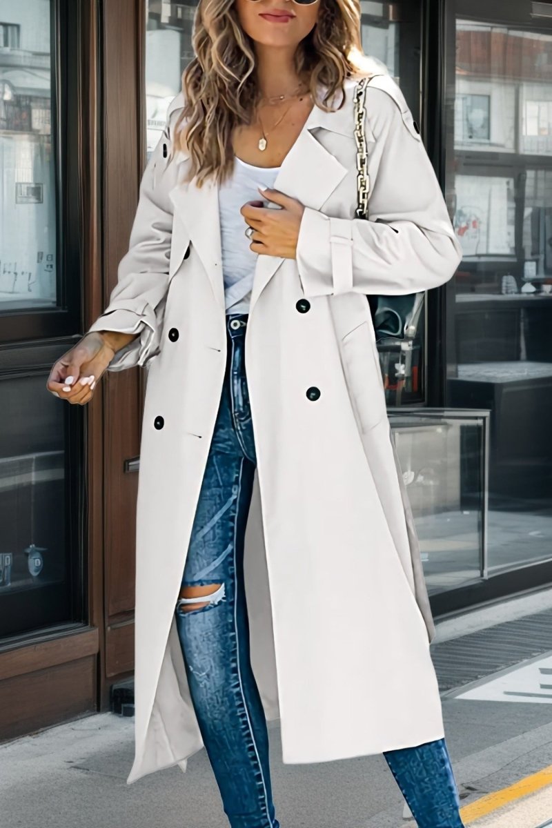 Women’s Trench Coat – Relaxed Fit – Double - Breasted – Belted Waist – Breathable Blend - Nalani - UK Fashion Clothing and Decor