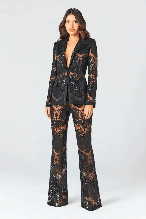 Women’s Two-Piece Set With Blazer And Trousers | Sequin Detail Chic For Evening Wear And Formal Events - Nalani - Fashion Clothing and Decor