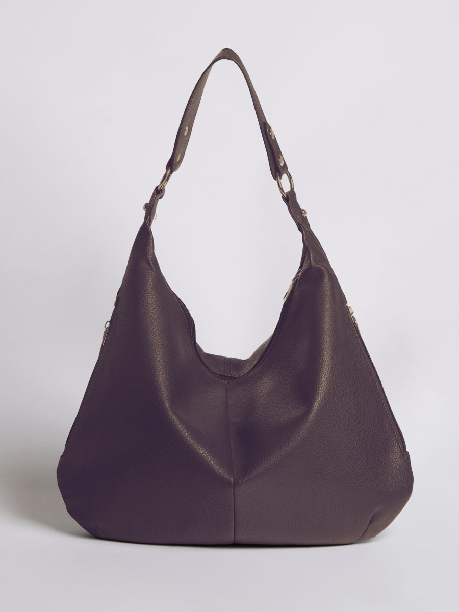 Women’s Vegan Leather Hobo Handbag - Large Shoulder Bag with Zip Pockets - Nalani - Fashion Clothing and Decor