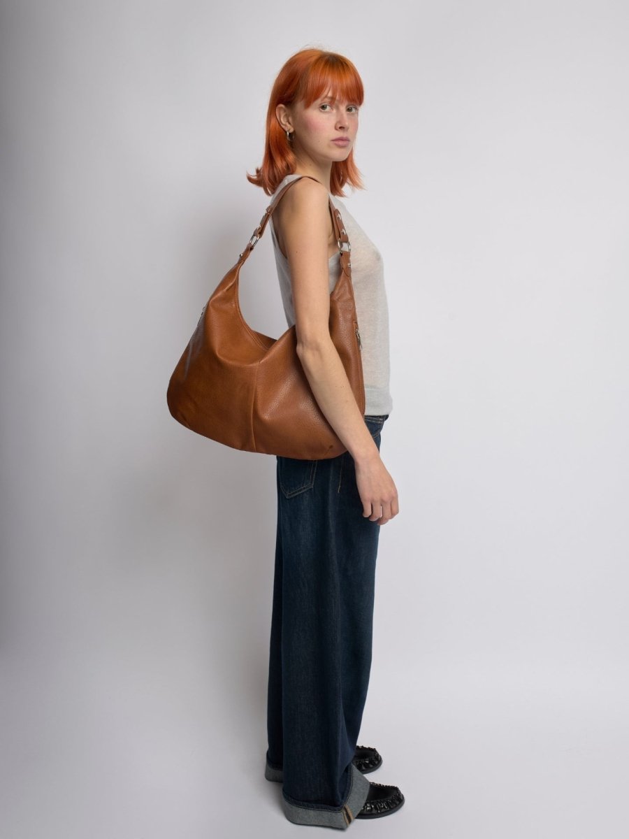Women’s Vegan Leather Hobo Handbag - Large Shoulder Bag with Zip Pockets - Nalani - Fashion Clothing and Decor